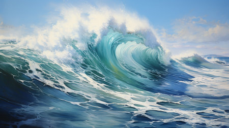 Blue ocean wave. 3d render illustration. Abstract nature background.の素材