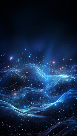 Abstract blue background with glowing lines and particles. Vector Illustration.の素材