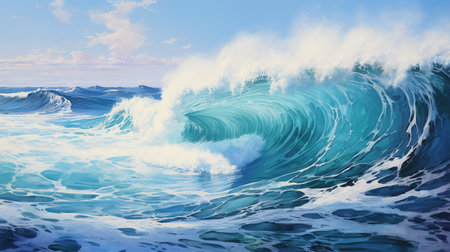 Blue ocean wave background. 3d render illustration with copy space.の素材