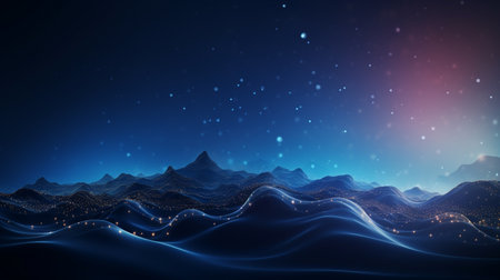 Futuristic background with mountains and stars. 3d rendering.の素材