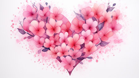 Cherry blossom heart with watercolor splashes on white backgroundの素材