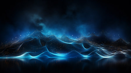 Futuristic background with dynamic waves and particles. 3d renderingの素材
