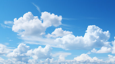 Blue sky background with tiny clouds, 3d rendering. Computer digital drawing.の素材