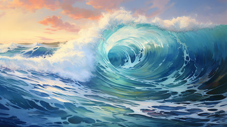 Beautiful seascape with big wave. 3D illustration.の素材