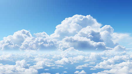 Blue sky background with tiny clouds. Cumulus white clouds. 3d illustrationの素材