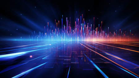 abstract technology background with glowing lines, 3d illustration, horizontalの素材