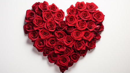Heart made of red roses on white background, valentines day conceptの素材