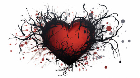 Grunge heart with splashes and blots on white backgroundの素材