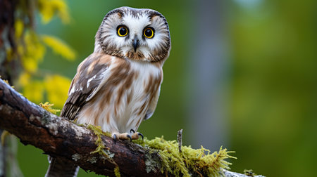 Barred Owl (Strix nebulosa) sitting on a branchの素材