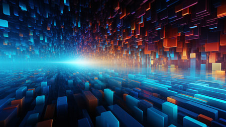 abstract technology background with blue and orange colors, 3d renderの素材