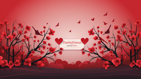 Valentine's day background with tree and red hearts. Vector illustration.の素材
