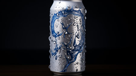 Aluminum can with water drops on black background. 3d illustrationの素材