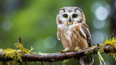 Little owl (Athene noctua) perched on a branchの素材