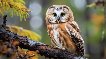 A barred owl (Strix nebulosa) perched on a branch.の素材
