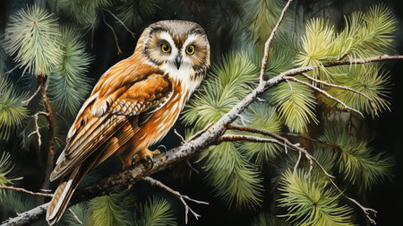 Eurasian owl (Strix nebulosa) sitting on a branchの素材