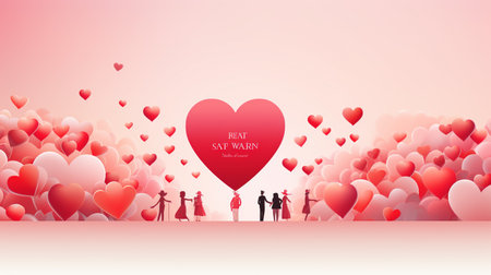 Valentine's day background with hearts and people. Vector illustration.の素材