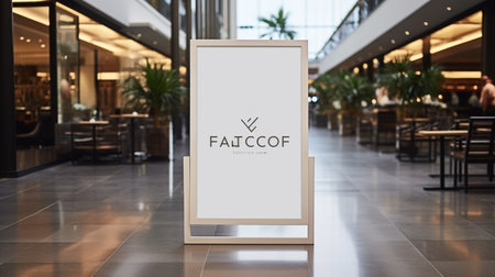 Blank white signboard mockup in modern mall. 3d renderingの素材