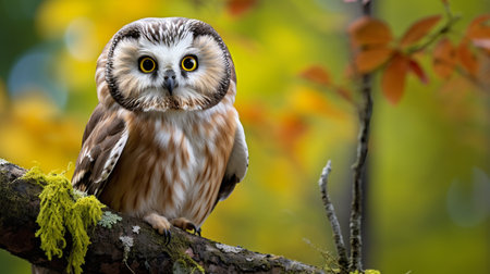A barred owl (Strix nebulosa) perched on a branch.の素材