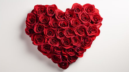 Heart made of red roses on white background, valentines dayの素材