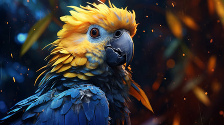 Macaw parrot in the forest. 3d render illustration.の素材