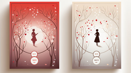 Set of Valentine's day cards with romantic silhouettes. Vector illustration.の素材