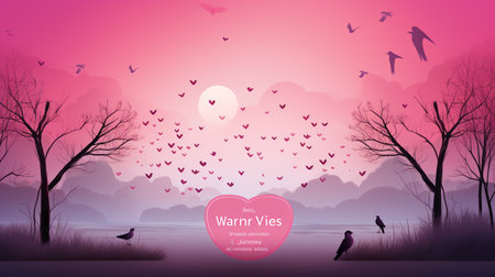 Valentine's day background with heart and birds. Vector illustration.の素材