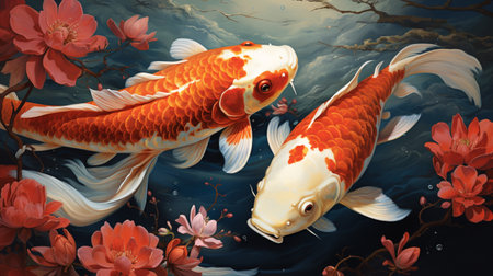 Koi fish in the pond. Illustration for Chinese New Yearの素材