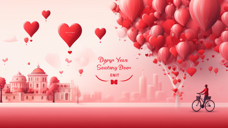 Valentine's day greeting card. Romantic background with heart-shaped balloons. Vector illustration.の素材