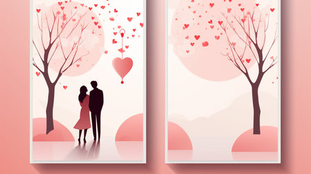 valentine's day background with couple in love, vector illustrationの素材