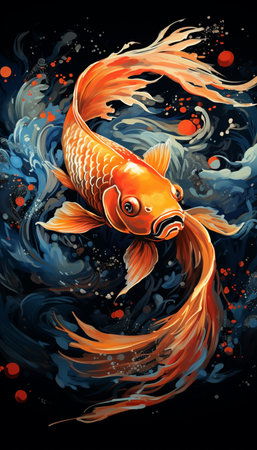 Goldfish in the water. Illustration of a goldfish.の素材
