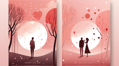 valentine's day romantic background with couple in love vector illustrationの素材