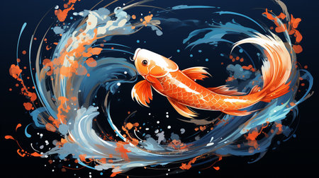 Koi fish on a background of water splashes. Vector illustration.の素材
