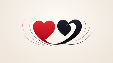 Two red and black hearts on a white background. Vector illustration.の素材