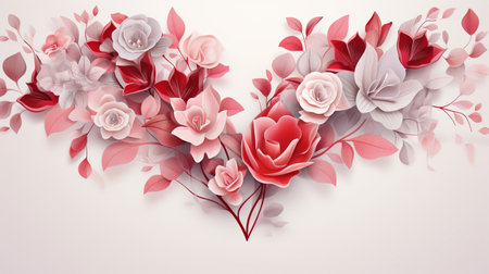 Valentine's Day background with heart shape made of paper flowersの素材