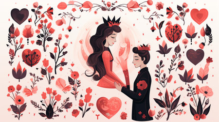 Valentine's day greeting card with couple in love. Vector illustration.の素材
