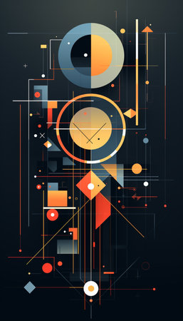 Abstract geometric background with circles, lines and squares. Vector illustration.の素材