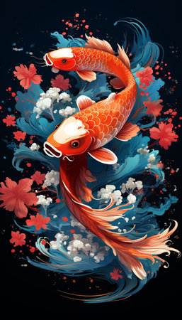 Koi fish in the water. Illustration for your design.の素材