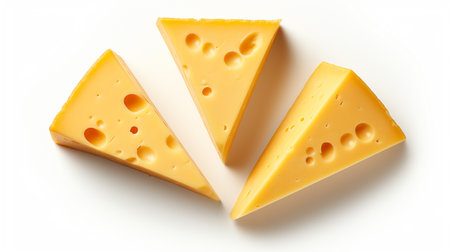 Piece of cheese isolated on a white background. Top view.の素材