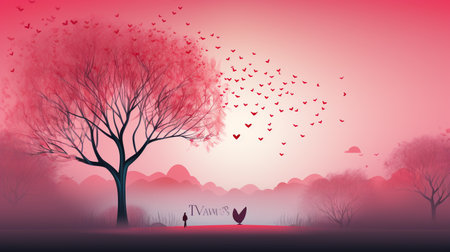 Valentine's day background with love tree,vector illustration.の素材