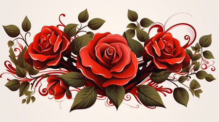 Greeting card with red roses and leaves. Vector illustration.の素材