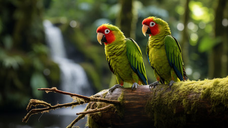 Two parrots sitting on a branch in the rainforest of Costa Ricaの素材