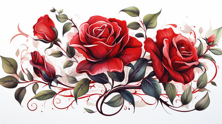 Beautiful red roses on a white background. Vector illustration for your designの素材