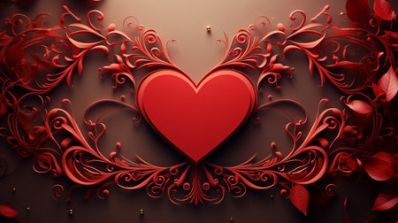 3d illustration of valentine's day background with red heartの素材