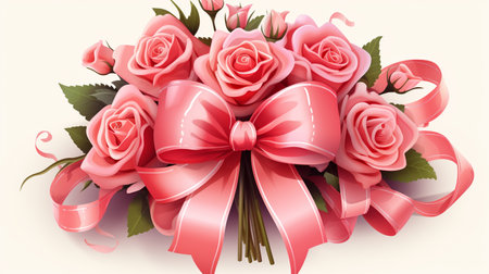 Bouquet of pink roses with a bow. Vector illustration.の素材