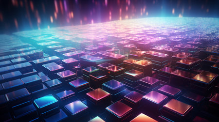 3D rendering of abstract technology digital hi tech concept with glowing cubesの素材