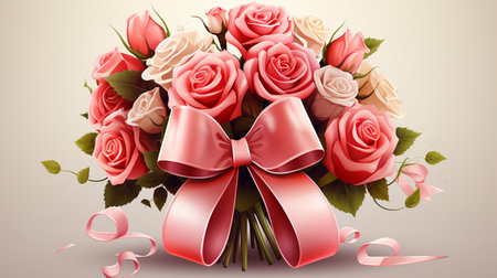 Bouquet of pink roses with a bow. Vector illustration.の素材
