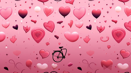 Valentine's day background with hearts and bicycle. Vector illustration.の素材