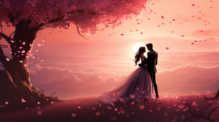 Wedding couple in love. Bride and groom at sunset.の素材