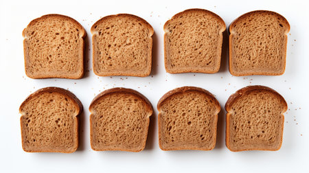 Slices of bread isolated on white background. Top view.の素材