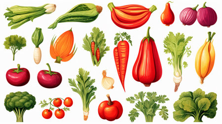 Vegetables set, isolated on white background. Vector illustration.の素材